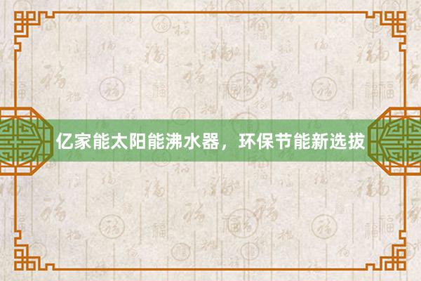 亿家能太阳能沸水器，环保节能新选拔